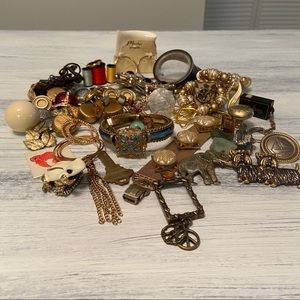 Gold Tone Jewelry Junk Drawer Lot Steampunk Items